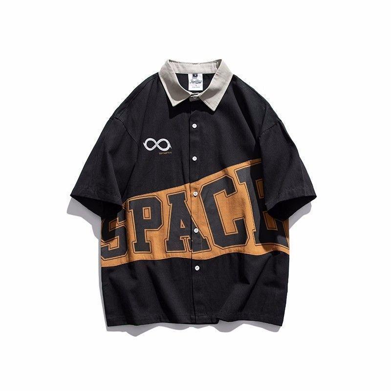 Summer Trendy Hip-Hop Printed Hong Kong Style Loose Short-Sleeved Japanese Style Retro Motorcycle Clothing Half-Sleeved Unisex Style Shirt Jacket - Image 1