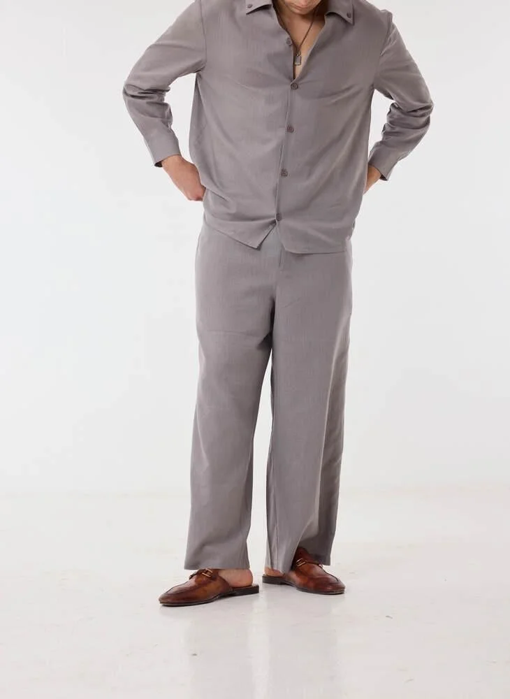 Ashita Fernandes  Marlo Men’s Ash Grey Relaxed Fit Shirt – 100% Cotton Solid Collared Button-Down | Lightweight Waist Length Smart Casual Shirt for Men | Best Price UAE