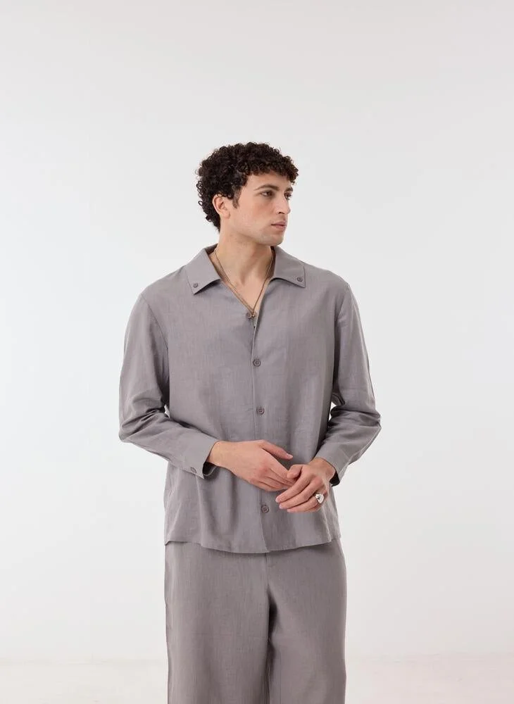 Ashita Fernandes  Marlo Men’s Ash Grey Relaxed Fit Shirt – 100% Cotton Solid Collared Button-Down | Lightweight Waist Length Smart Casual Shirt for Men | Best Price UAE