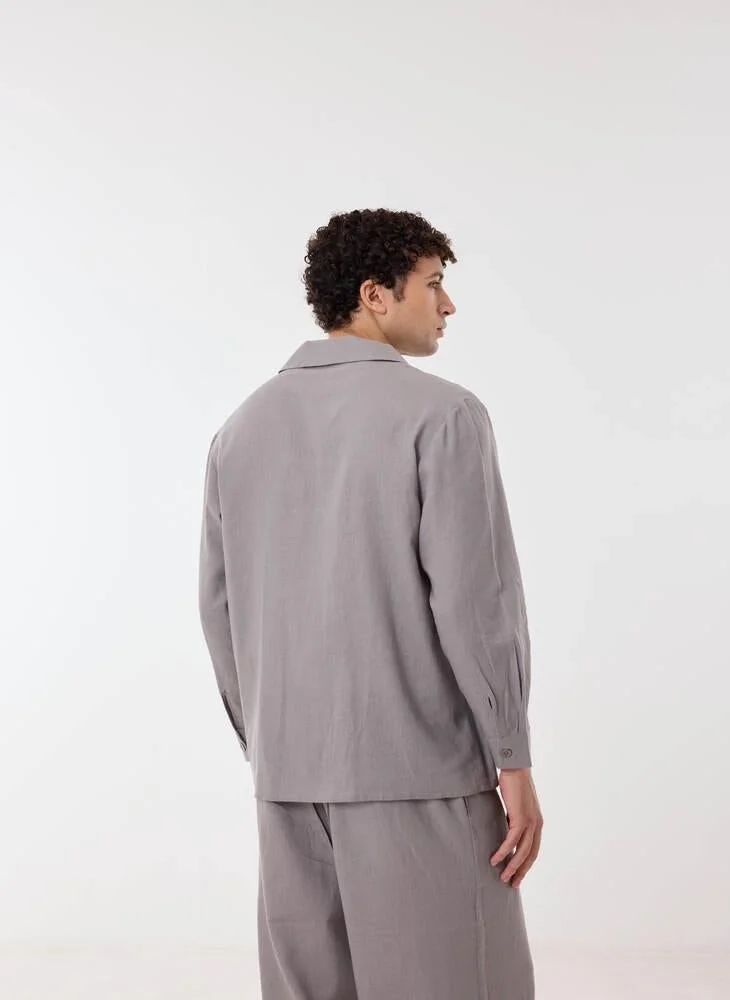 Ashita Fernandes  Marlo Men’s Ash Grey Relaxed Fit Shirt – 100% Cotton Solid Collared Button-Down | Lightweight Waist Length Smart Casual Shirt for Men | Best Price UAE