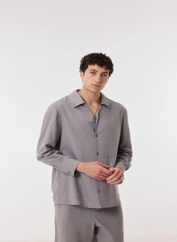 أشيتا فرنانديز Marlo Men’s Ash Grey Relaxed Fit Shirt – 100% Cotton Solid Collared Button-Down | Lightweight Waist Length Smart Casual Shirt