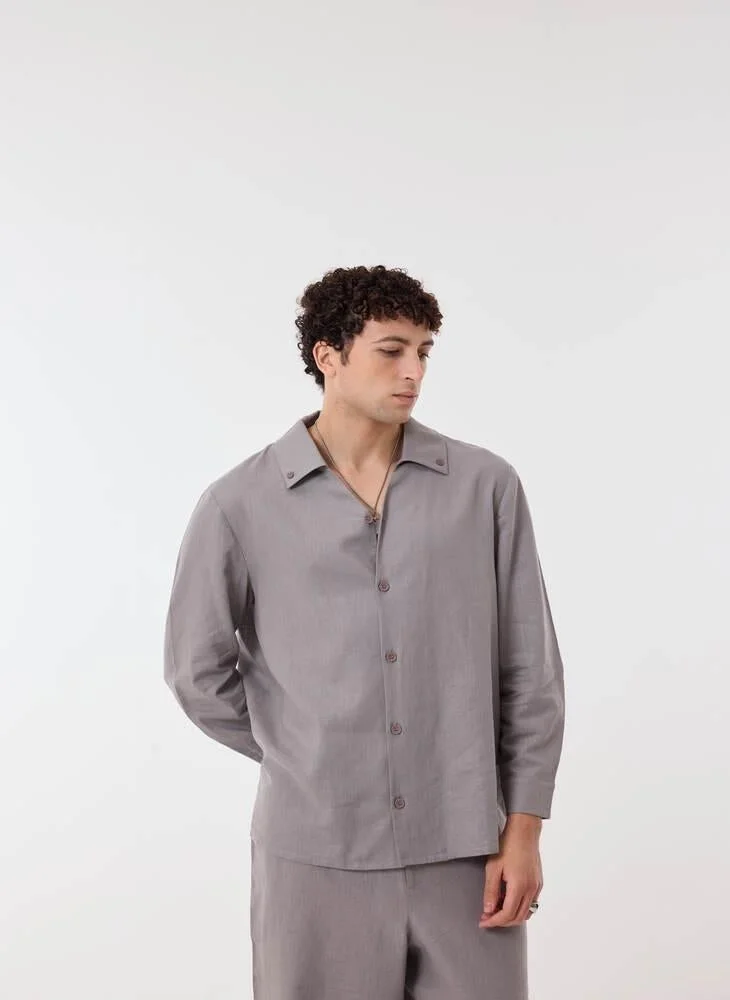 أشيتا فرنانديز Marlo Men’s Ash Grey Relaxed Fit Shirt – 100% Cotton Solid Collared Button-Down | Lightweight Waist Length Smart Casual Shirt