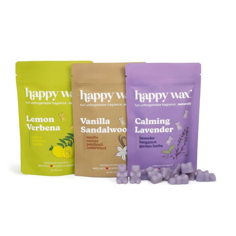 Happy Wax Fan Favorites Collection Scented Natural Soy Wax Melts  6 Total Oz of Scented Wax Melts Collection Includes Lemon Verbena Calming Lavender and Vanilla Sandalwood