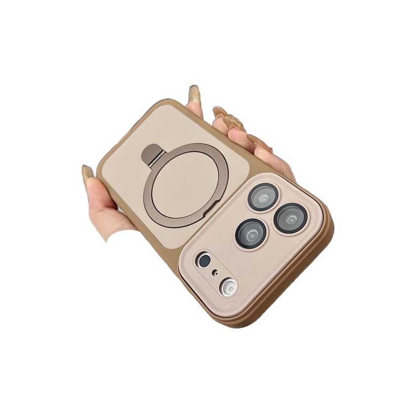 غطاء MagSafe بPC لـ iPhone 17 / 17 Air / 17 Pro / 17 Pro Max مع نافذة كبيرة ومغناطيس قوي مع حامل قائم مع تصميم ثنائي اللون باللون Desert Gold مغناطيسي بوظيفة حامل للرحلات اليومية - Image 1