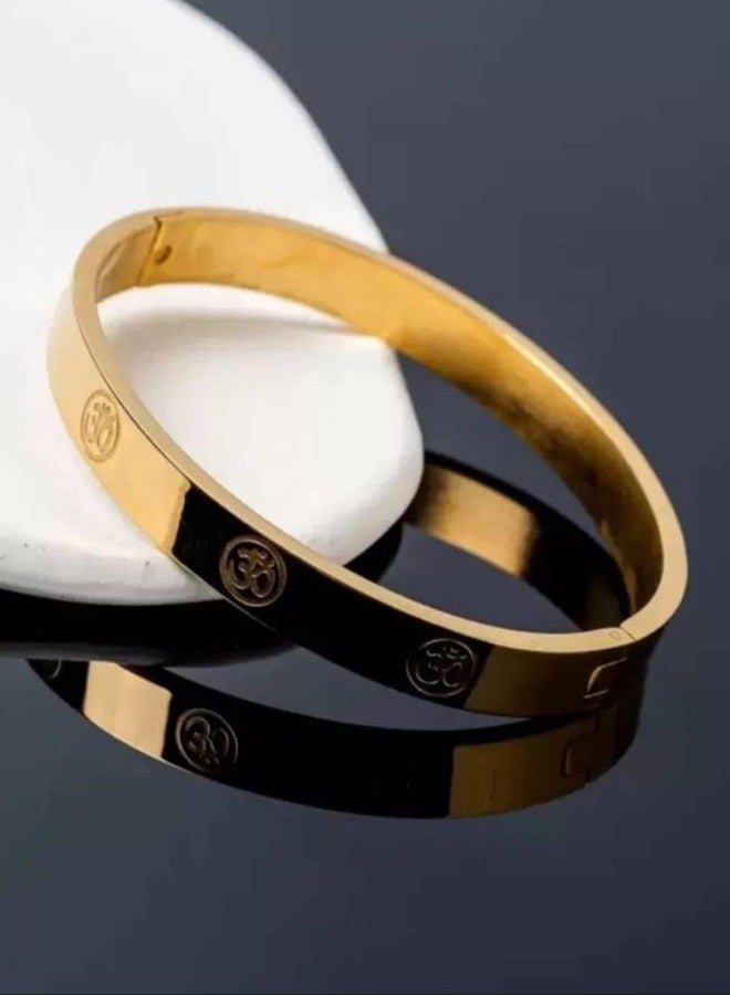 Bauble Cluster Anti Tarnish 18k Gold Plated Om Bangle Bracelet For Boys/Stainless Steel Kada For Men/Gifts for Boys/Bracelet For Men's/Husband/Bestfriend 18k Gold Plated Bracelet (Pack of 1) - Image 2