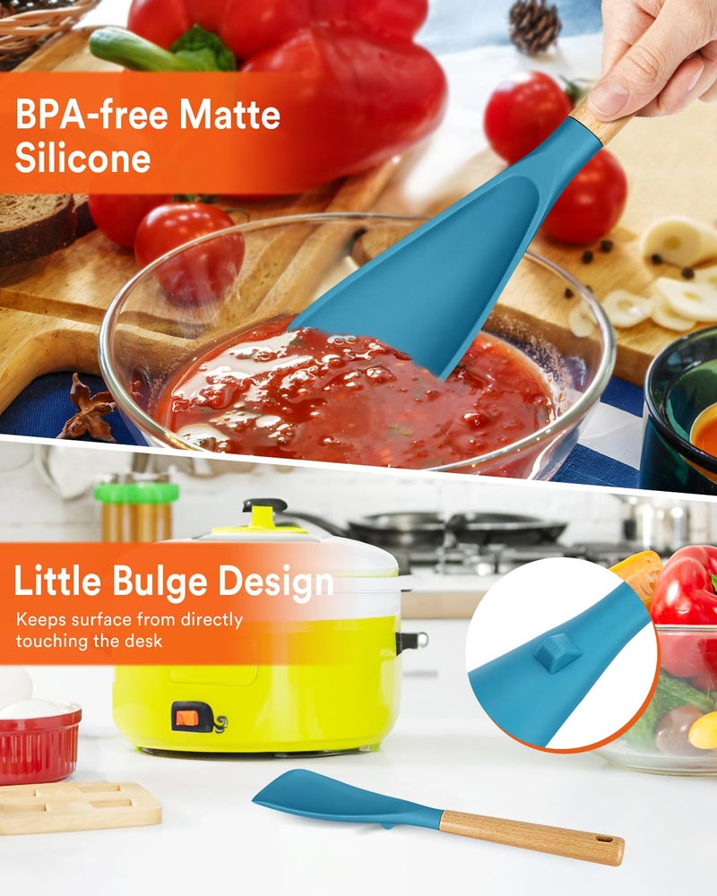 Badiano Multifunction Spoon for Nonstick Cookwares, Great for Cooking and Serving, Sturdy BPA-Free Matte Silicone, Wood Handle spoonula for Mixing, Scoop, and Scrape, Turquoise(2 pack,11.4" & 13.4") - Image 5