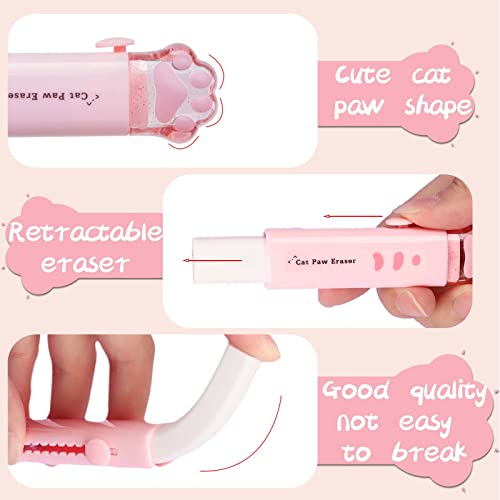 keepsweat 2 Pcs Cat Paw Cute Pencil Sharpener and 2 Pcs Retractable Eraser Push Pull Design Kawaii Cat Eraser,Pencil Sharpeners Manual for Kids Rubber Aesthetic Erasers Student Home School Supplies - Image 3