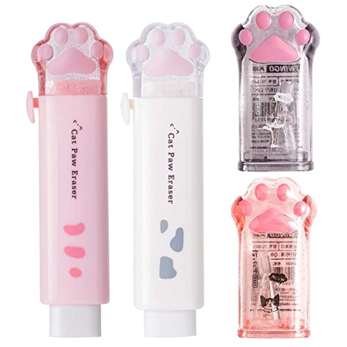 keepsweat 2 Pcs Cat Paw Cute Pencil Sharpener and 2 Pcs Retractable Eraser Push Pull Design Kawaii Cat Eraser,Pencil Sharpeners Manual for Kids Rubber Aesthetic Erasers Student Home School Supplies - Image 1