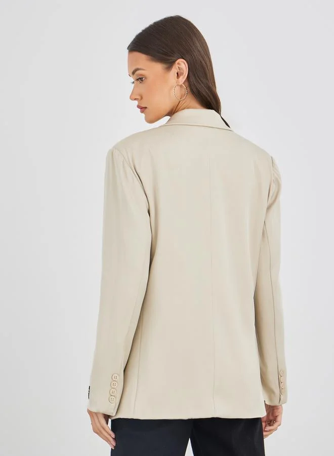 Styli Styli Women Beige Regular Fir Regular Length Blazer with Badge Detail