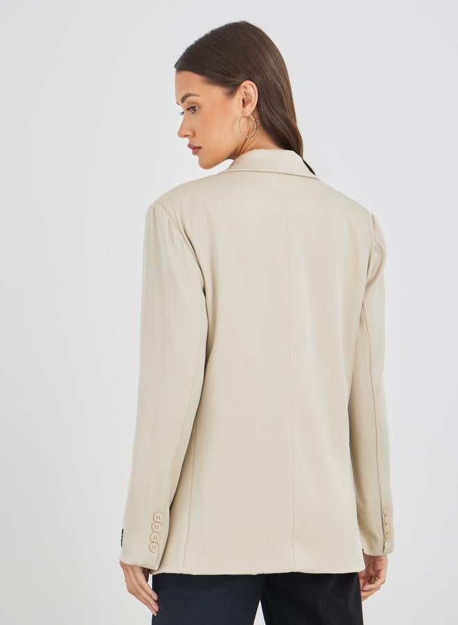 Styli Women Beige Regular Fir Regular Length Blazer with Badge Detail - Image 5