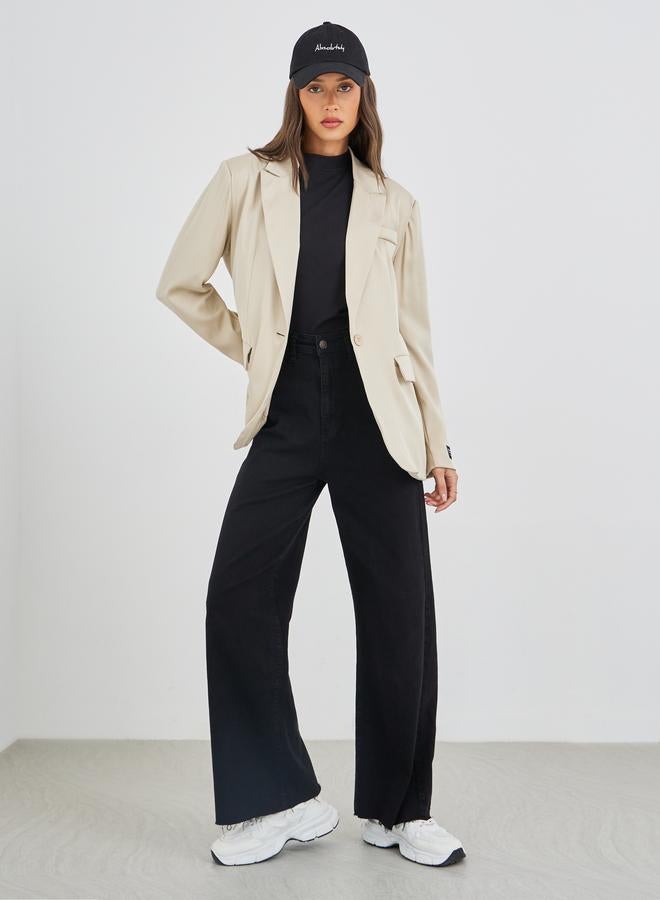 Styli Women Beige Regular Fir Regular Length Blazer with Badge Detail - Image 2