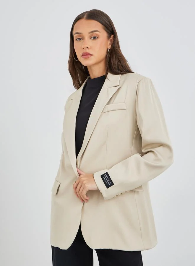 Styli Styli Women Beige Regular Fir Regular Length Blazer with Badge Detail