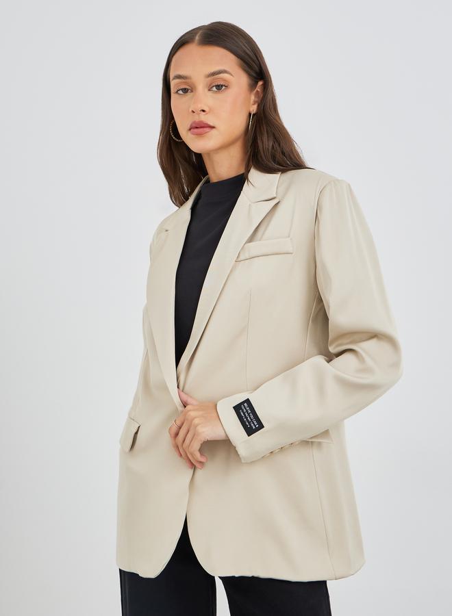 Styli Women Beige Regular Fir Regular Length Blazer with Badge Detail - Image 3