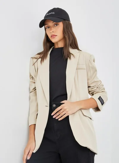 Styli Women Beige Regular Fir Regular Length Blazer with Badge Detail
