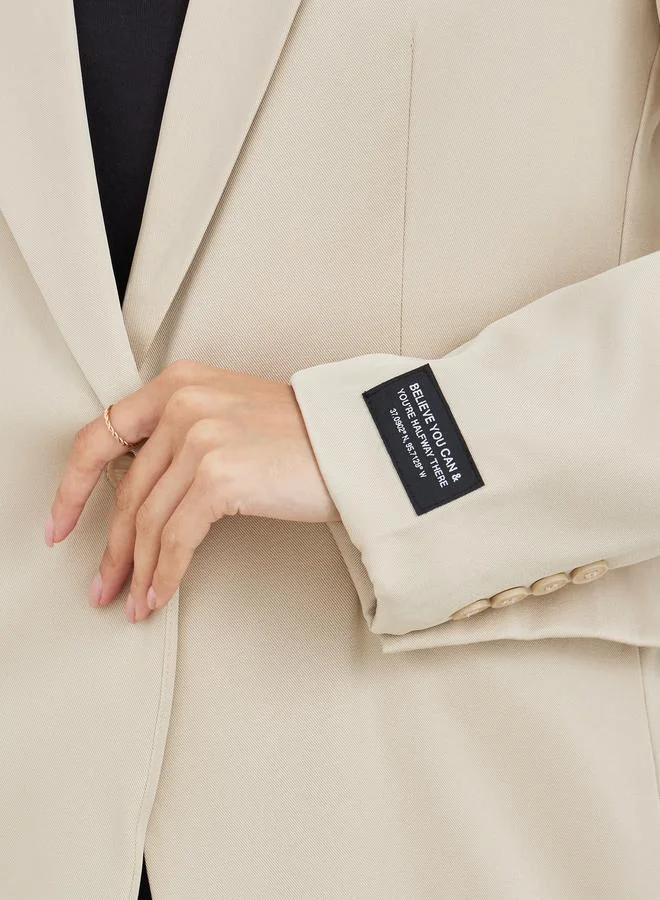 Styli Styli Women Beige Regular Fir Regular Length Blazer with Badge Detail