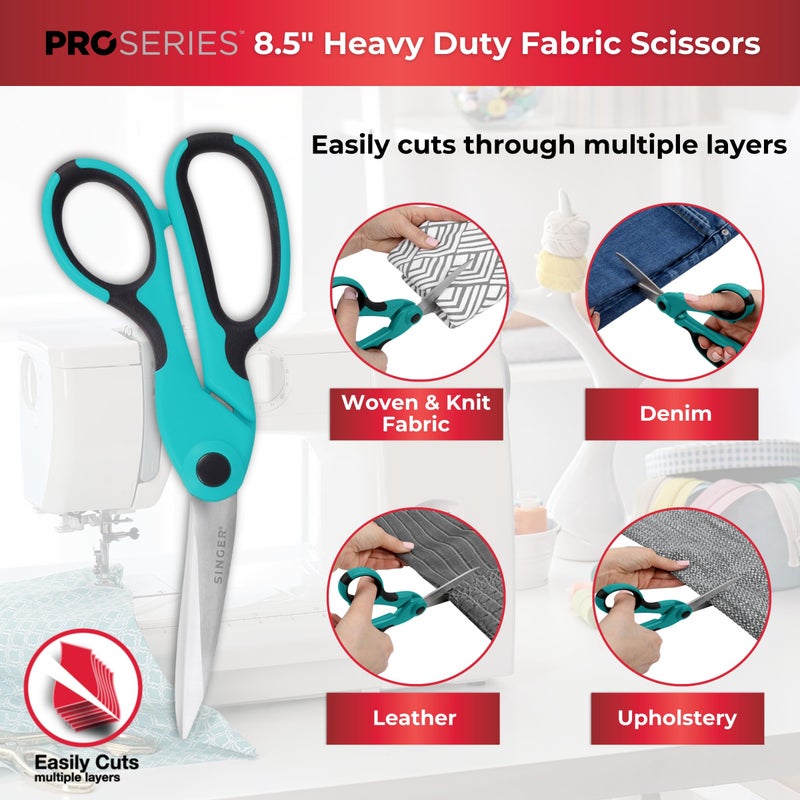 SINGER ProSeries Sewing Scissors Bundle, 8.5" Heavy Duty Fabric Scissors, 4.5" Detail Embroidery Scissors, 5" Thread Snips with Comfort Grip (Teal) - Image 4