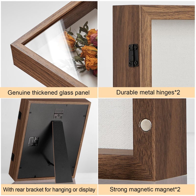 SPESFUTA 8x10 Deep Shadow Box Picture Frame Display Case with Linen Back and Stand,Real Glass Brown Shadow Memory Box Frame 8x10 for Flower Baby Pet Wedding Photo Art Craft Memorial Wall Decor Gift - Image 5
