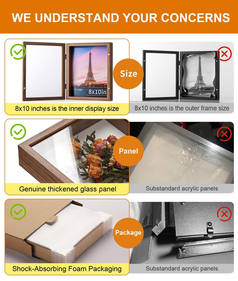 SPESFUTA 8x10 Deep Shadow Box Picture Frame Display Case with Linen Back and Stand,Real Glass Brown Shadow Memory Box Frame 8x10 for Flower Baby Pet Wedding Photo Art Craft Memorial Wall Decor Gift - Image 3