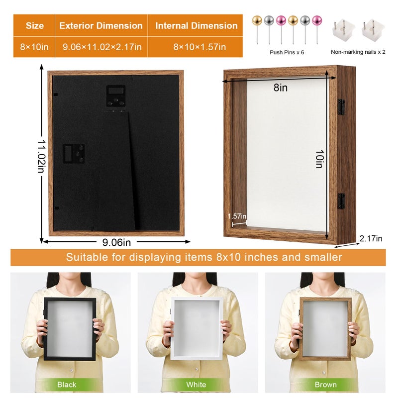 SPESFUTA 8x10 Deep Shadow Box Picture Frame Display Case with Linen Back and Stand,Real Glass Brown Shadow Memory Box Frame 8x10 for Flower Baby Pet Wedding Photo Art Craft Memorial Wall Decor Gift - Image 4
