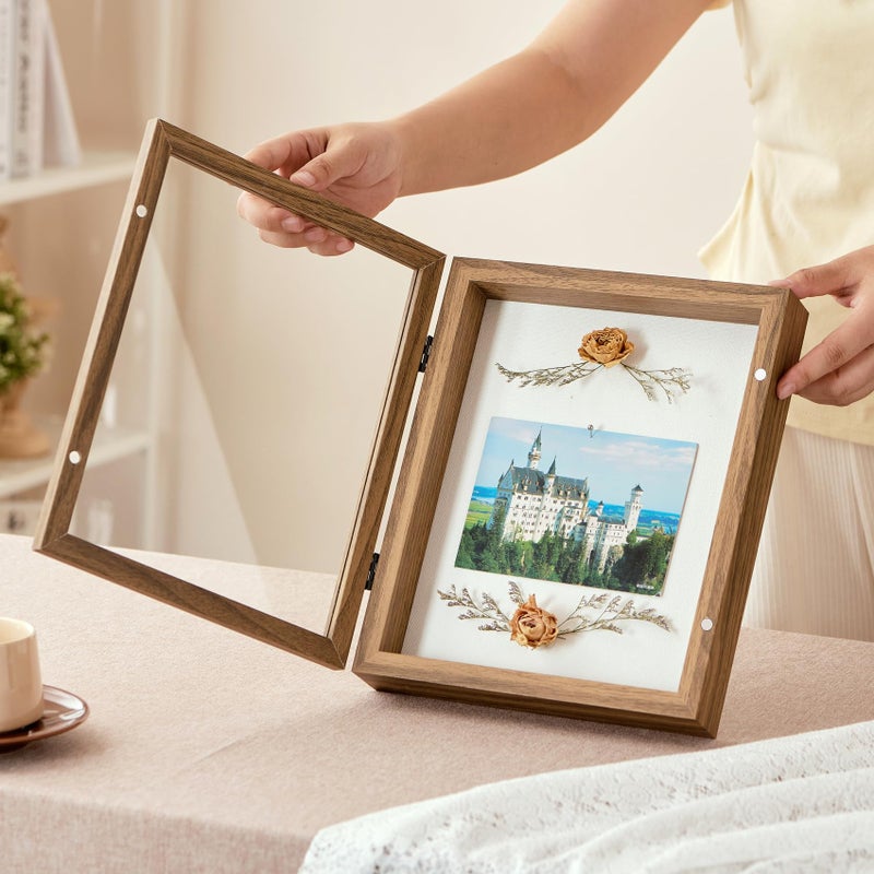 SPESFUTA 8x10 Deep Shadow Box Picture Frame Display Case with Linen Back and Stand,Real Glass Brown Shadow Memory Box Frame 8x10 for Flower Baby Pet Wedding Photo Art Craft Memorial Wall Decor Gift - Image 2