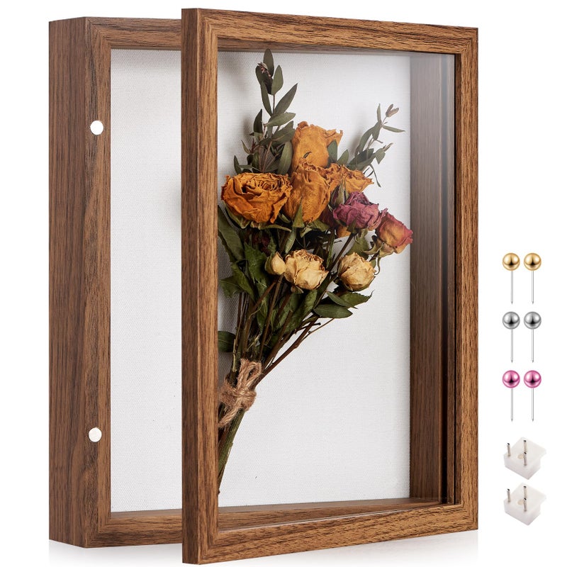 SPESFUTA 8x10 Deep Shadow Box Picture Frame Display Case with Linen Back and Stand,Real Glass Brown Shadow Memory Box Frame 8x10 for Flower Baby Pet Wedding Photo Art Craft Memorial Wall Decor Gift - Image 1