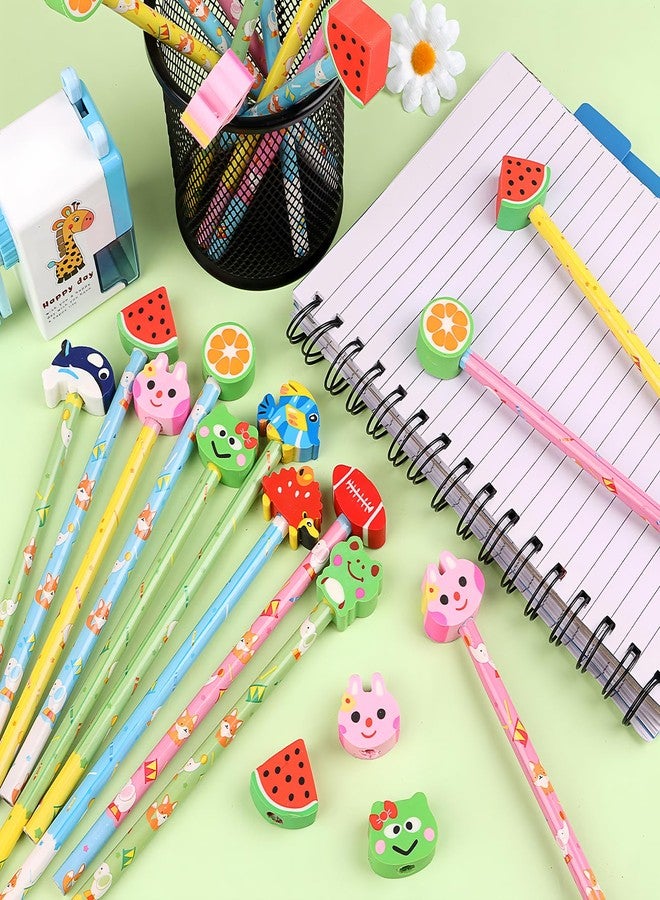 DERAYEE 24PCS Cute Pencils with Fruit Animal Top Eraser, Fun Wooden Pencil for Kids Students Reward Prize Classroom Party Favors - Image 4
