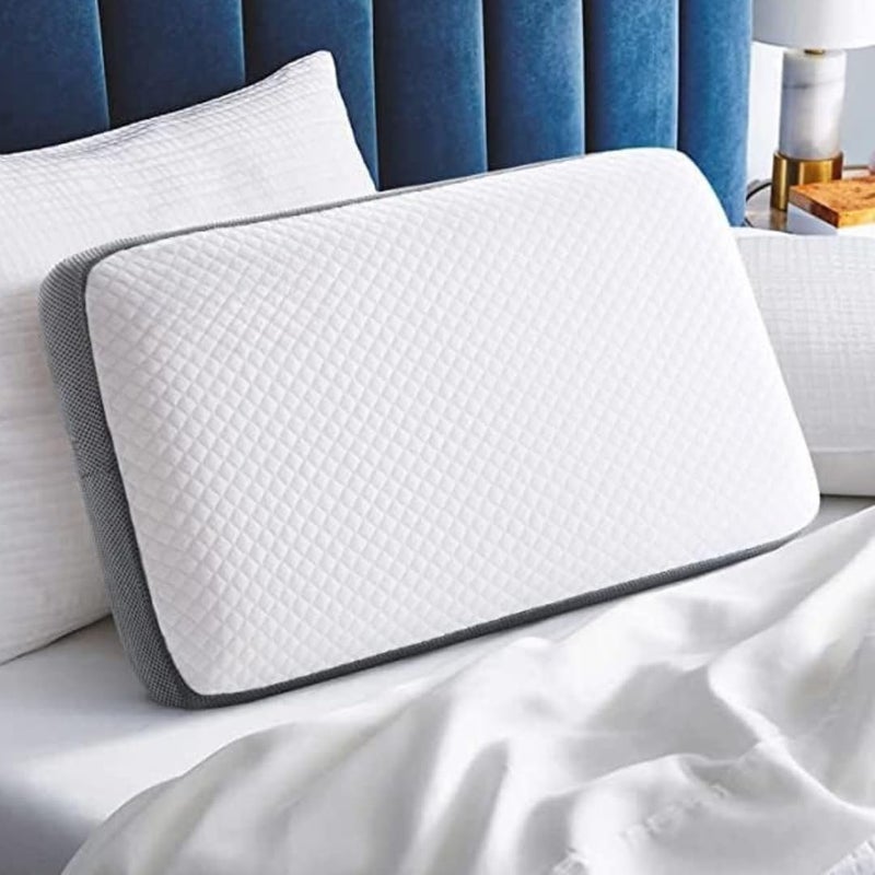 CUSHIO Cooling Gel Memory Foam Pillow | Size 24"x16"x3.5" (Set of 1) Cervical Pillow for Relieving Neck & Shoulder Pain with Free Pillow Cover (White & Grey) - Image 1