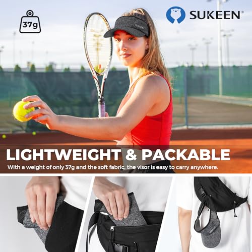 Sukeen Sports Sun Visor Men Women Lightweight Packable Cooling Stretchy Visor Hat for Running, Tennis, Golf Black/Grey - Image 3