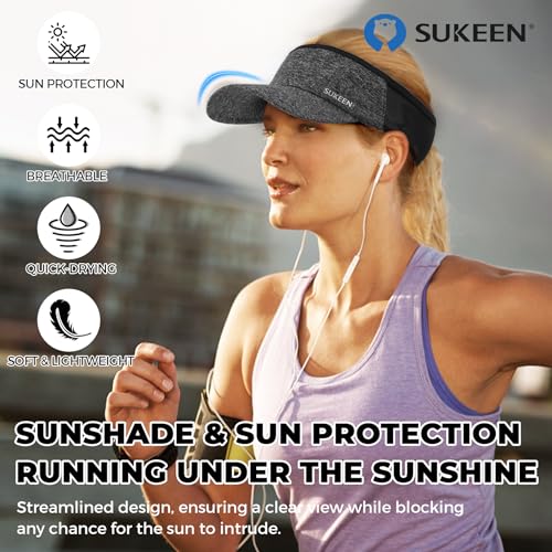 Sukeen Sports Sun Visor Men Women Lightweight Packable Cooling Stretchy Visor Hat for Running, Tennis, Golf Black/Grey - Image 2