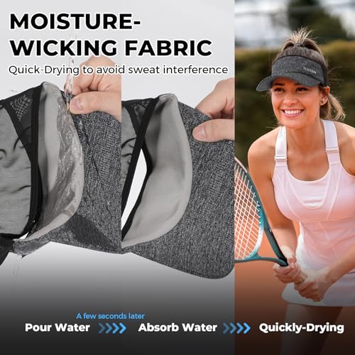 Sukeen Sports Sun Visor Men Women Lightweight Packable Cooling Stretchy Visor Hat for Running, Tennis, Golf Black/Grey - Image 4