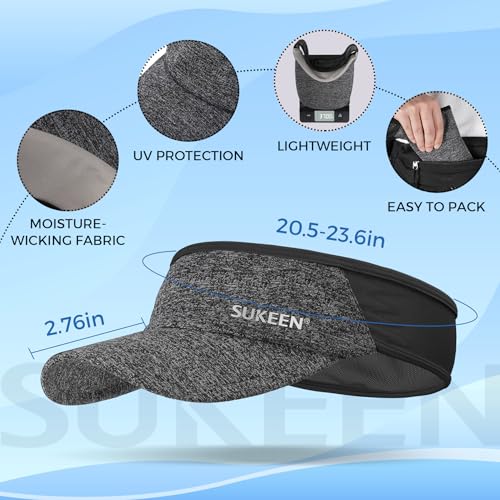 Sukeen Sports Sun Visor Men Women Lightweight Packable Cooling Stretchy Visor Hat for Running, Tennis, Golf Black/Grey - Image 5