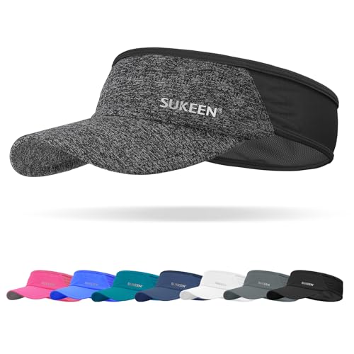 Sukeen Sports Sun Visor Men Women Lightweight Packable Cooling Stretchy Visor Hat for Running, Tennis, Golf Black/Grey - Image 1