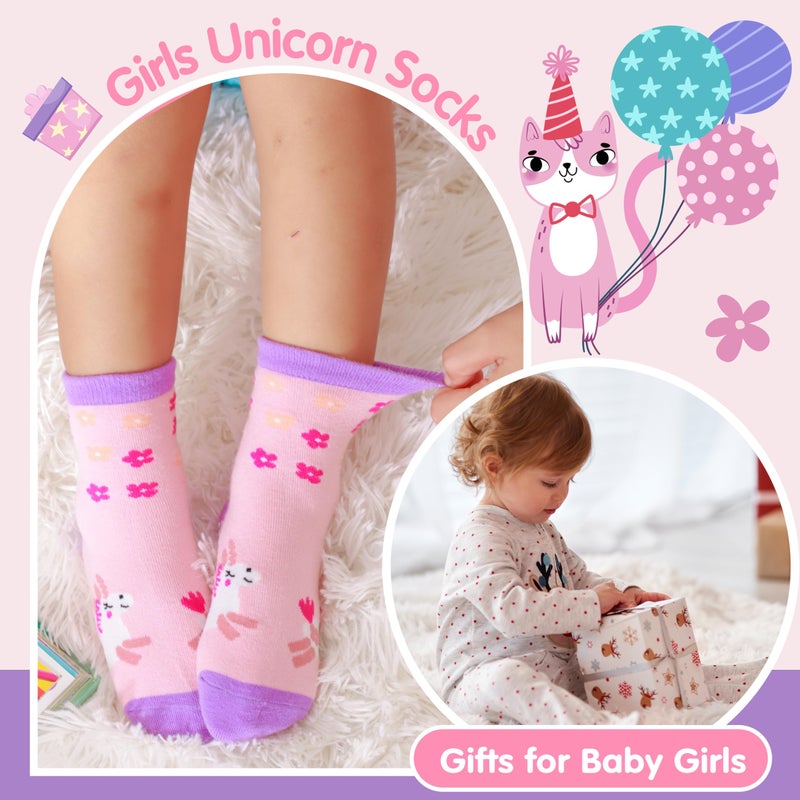 Welwoos Baby Girls Toddlers Grips Socks Kids Non Slip Anti Skid Funny Animal Cartoon Gift Cotton Socks with Grippers 12 Pairs Stocking Stuffers (Flower,3-5 Y) - Image 5