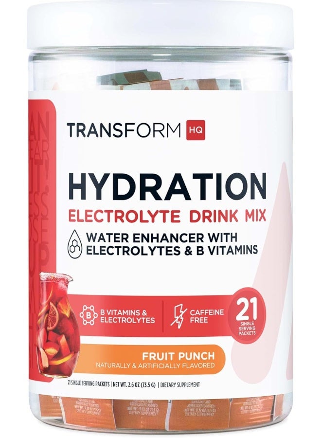 TransformHQ Hydration Drink Mix (21 Single-Serving Packets, Fruit Punch) - Hydration Supplement Blend with Vitamins and Electrolytes - Image 1