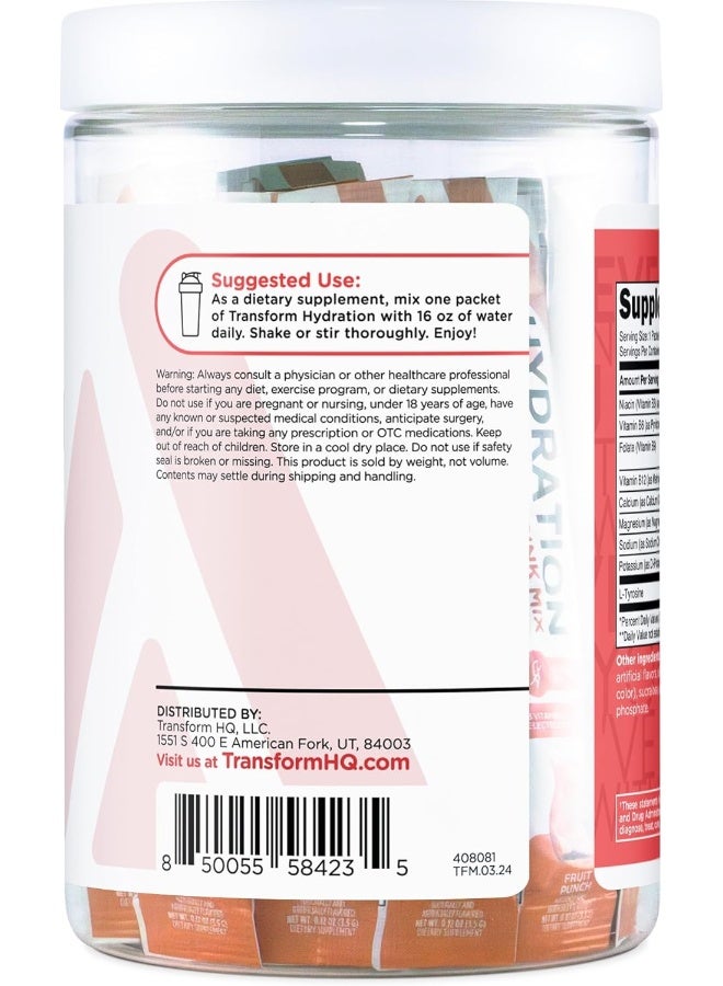 TransformHQ Hydration Drink Mix (21 Single-Serving Packets, Fruit Punch) - Hydration Supplement Blend with Vitamins and Electrolytes - Image 5
