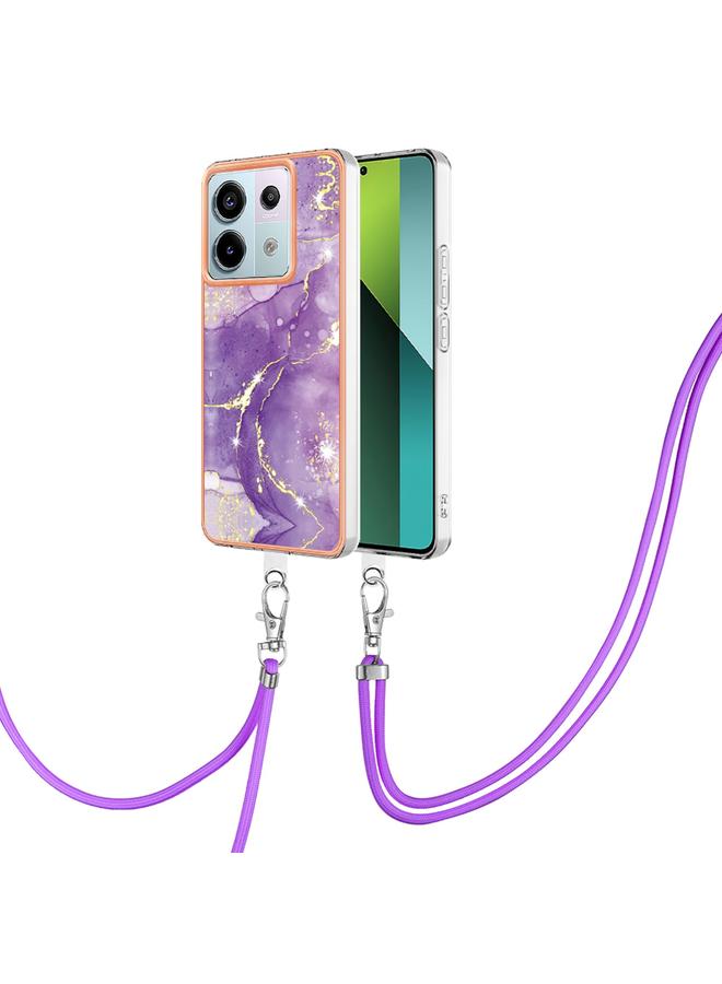 Case For Xiaomi Redmi Note 13 Pro 5G Global Electroplating Marble Dual-side IMD Phone Case with Lanyard