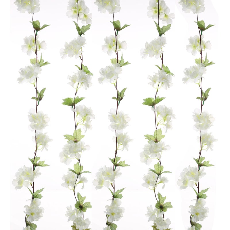UUPP 2Pcs Artificial Cherry Blossom Flower Garland Silk Fake Hanging Flower Vines for Home Wedding Decoration 7.2FT, White - Image 1
