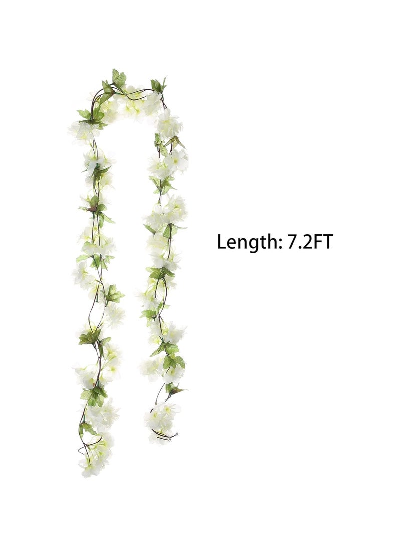 UUPP 2Pcs Artificial Cherry Blossom Flower Garland Silk Fake Hanging Flower Vines for Home Wedding Decoration 7.2FT, White - Image 2