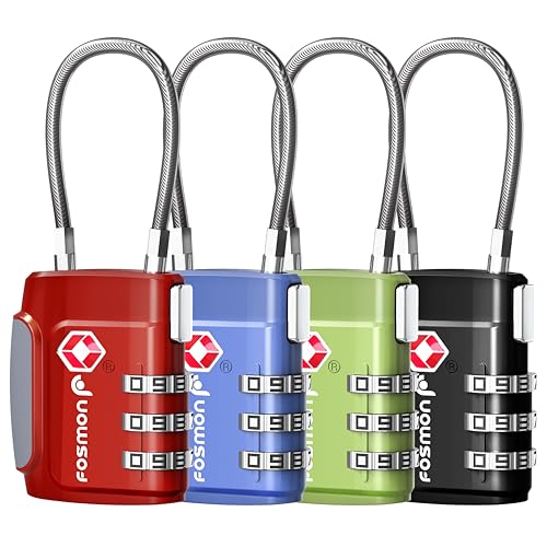 Fosmon TSA Approved Luggage Locks, Cable Suitcase Travel Lock, 3 Digit Long Shackle Combination Padlock, Wire Lock for Gym Locker, Backpack Anti Theft - Image 1