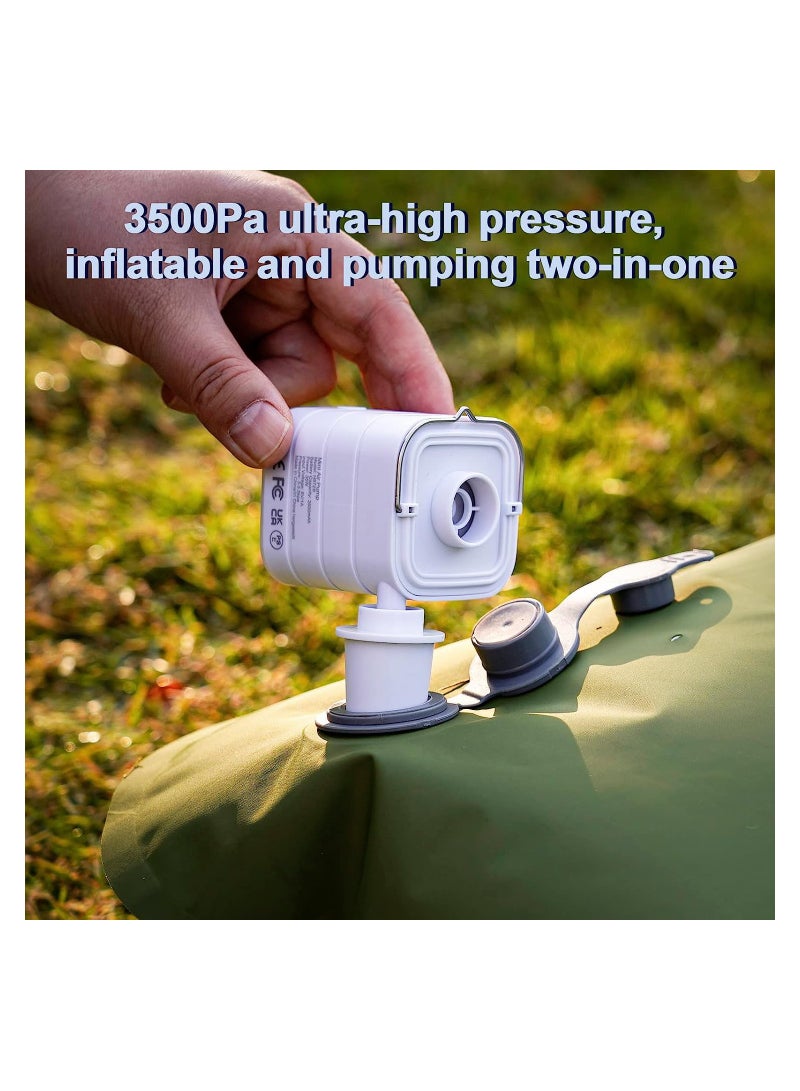 SOLARAE مضخة هواء للنفخ، مضخة هواء كهربائية مع ضوء تخييم، مضخة قابلة لإعادة الشحن عبر USB بحجم صغير جداً مع 5 فوهات لمراتب الهواء، حلقات السباحة، عوامات/ألعاب (بيضاء) - Image 2