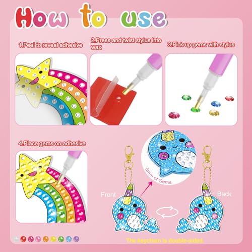 BANBBUR 16 Pcs Gem Art for Kids Age 4-8 8-12,Kids Crafts 5D Gem Diamond Art Kit with 5 Suncatchers/5 Keychains/6 Magical Stickers,Painting Art Crafts for Christmas - Image 5