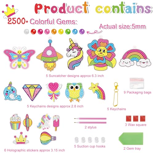 BANBBUR 16 Pcs Gem Art for Kids Age 4-8 8-12,Kids Crafts 5D Gem Diamond Art Kit with 5 Suncatchers/5 Keychains/6 Magical Stickers,Painting Art Crafts for Christmas - Image 4