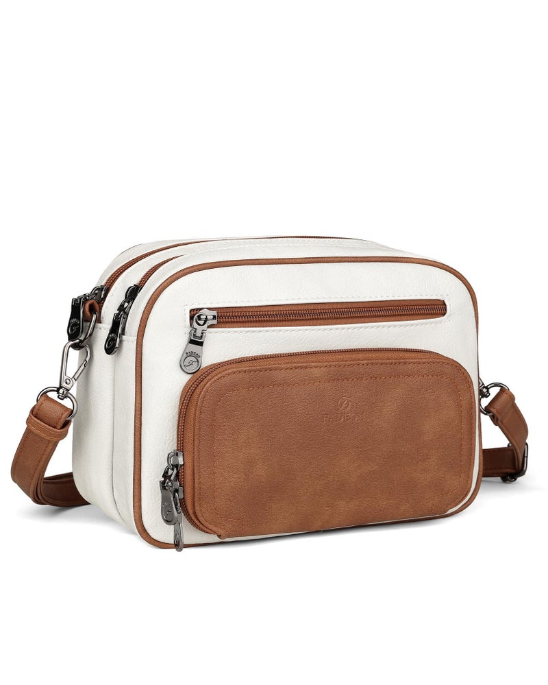 FADEON Crossbody Bags for Women Multi-pocket Leather Crossbody Purses, Designer Shoulder Bag Adjustable Removable Strap - Image 1