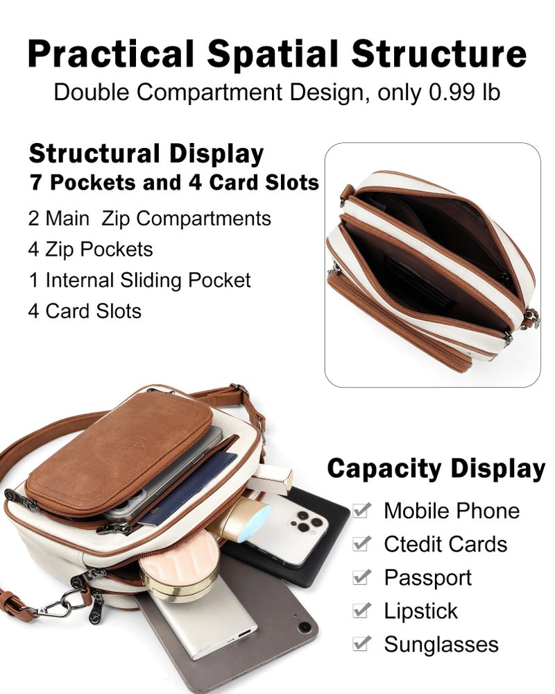 FADEON Crossbody Bags for Women Multi-pocket Leather Crossbody Purses, Designer Shoulder Bag Adjustable Removable Strap - Image 2