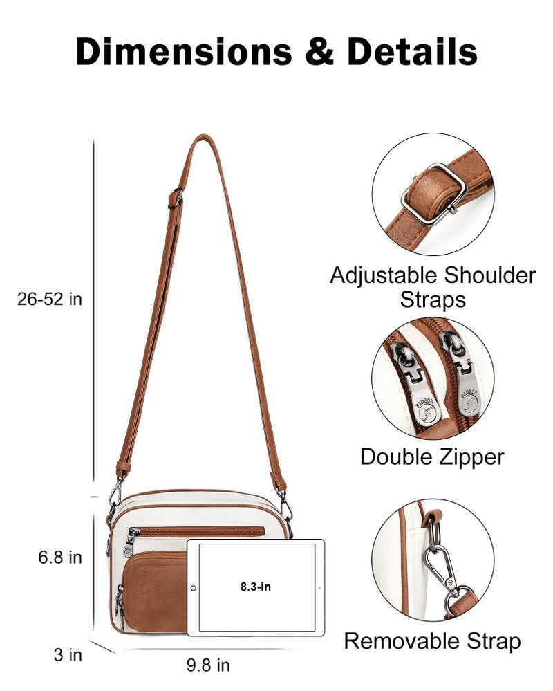 FADEON Crossbody Bags for Women Multi-pocket Leather Crossbody Purses, Designer Shoulder Bag Adjustable Removable Strap - Image 3