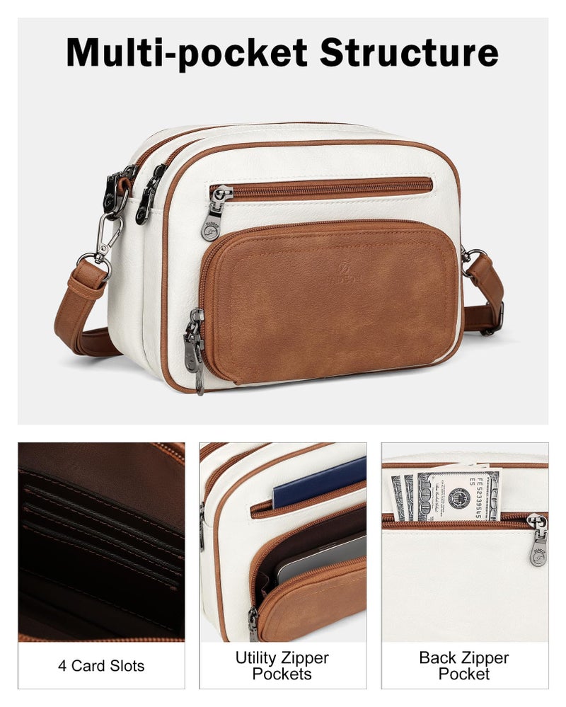 FADEON Crossbody Bags for Women Multi-pocket Leather Crossbody Purses, Designer Shoulder Bag Adjustable Removable Strap - Image 4