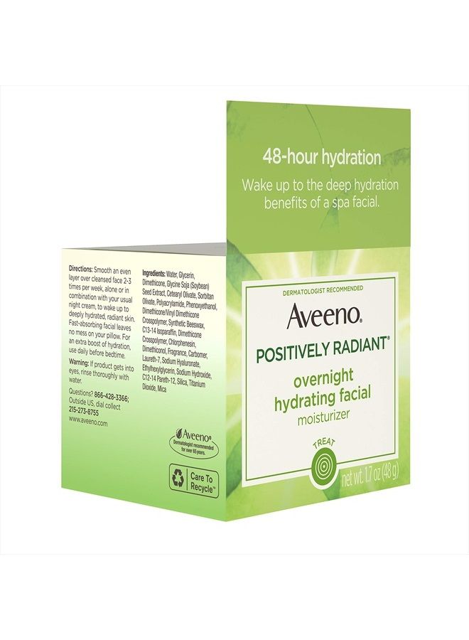 Aveeno Positively Radiant Overnight Hydrating Facial Moisturizer with Soy Extract and Hyaluronic Acid, Oil-Free and Non-Comedogenic, 1.7 oz - Image 5