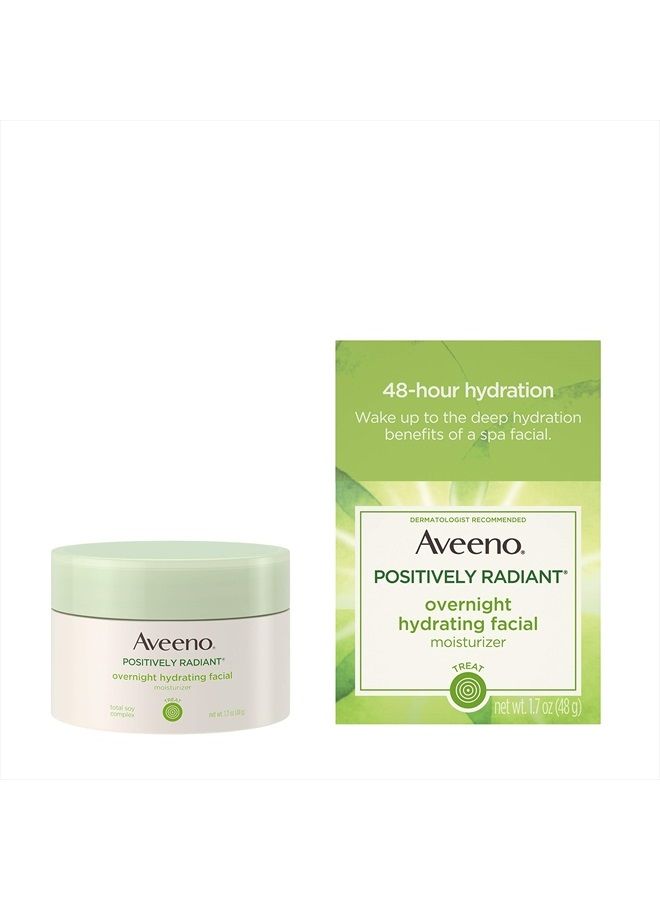 Aveeno Positively Radiant Overnight Hydrating Facial Moisturizer with Soy Extract and Hyaluronic Acid, Oil-Free and Non-Comedogenic, 1.7 oz - Image 1
