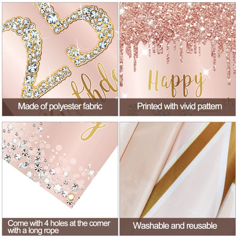 Excelloon 25th Birthday Door Banner Decorations for Women  Pink Rose Gold Happy 25 Birthday Backdrop Sign Party Supplies  Large 25 Year Old Birthday Poster Door Cover Decor - Image 3