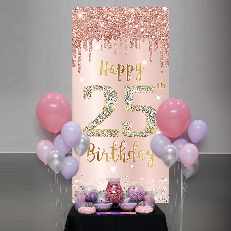 Excelloon 25th Birthday Door Banner Decorations for Women  Pink Rose Gold Happy 25 Birthday Backdrop Sign Party Supplies  Large 25 Year Old Birthday Poster Door Cover Decor - Image 5